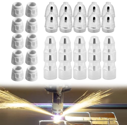 30 Stücke Plasmaschneider ZubehöR P80 Plasmaschneider Schneidbrenner Verbrauchsmaterialien Plasma Cutter PlasmadüSen + Elektroden + Keramikkappen FüR P-80 Cut Plasmaschneider-Brenner