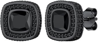 Silvora Funkeln Herren Damen Zirkonia Ohrstecker 925 Silber Iced-Out Zirkon Ohrringe 11mm breit Schwarz Cubic Zirkonia Stud Ohrringe für Frauen Männer