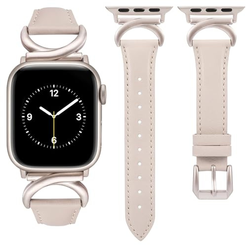 TOYOUTHS Lederarmband kompatibel mit Apple Watch Armband 44/45/46/49/42mm Damen, Schlank Elegant Armbänder mit C-förmiger Schnalle für iWatch 11 10 9 8 7 6 5 4 SE/Ultra 3 2 1, Polarstern/Polarstern