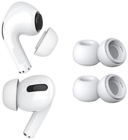 2 Paar Ersatz-Ohrstöpsel für AirPods Pro Gen 1 & 2 von MMOBIEL - Anti-Rutsch Silikon Ohrstöpsel Spitzen mit Geräuschreduzierungsloch, Tragbare Aufbewahrungsbox und Passt in Ladehülle - S – Weiß
