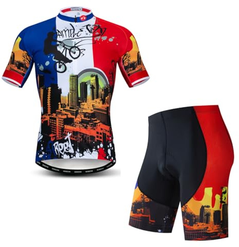Herren-Fahrradtrikot-Set Fahrradbekleidung Sommer Kurzarm Radbekleidung, XL