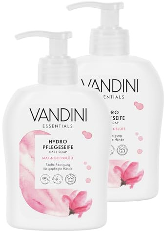 VANDINI 2x Hydro Flüssigseife Spender mit Magnolienblüte Duft 300ml | Made in Germany Spender Seife vegan - Handseife flüssig reinigt sanft - Handwaschseife für gepflegte Hände - Hand soap