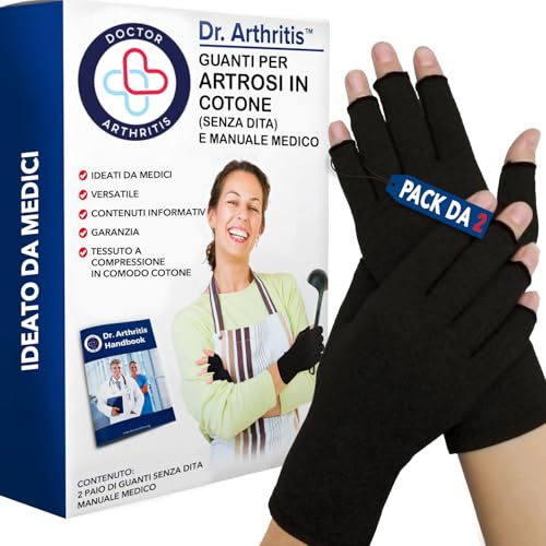 Dr. Arthritis Guantes Artritis Desarrollados por Médicos - Muñequeras Túnel Carpiano Sin Dedos, Alivio de los Síntomas de la Enfermedad de Raynaud - Incluye Manual Sanitario [Talla L, 2 Pares]
