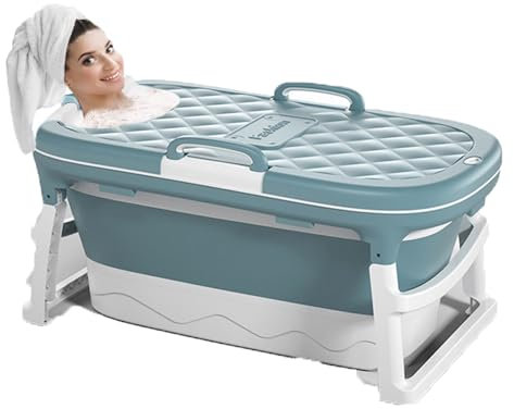 LSHFYV Bañera Plegable, bañera portátil para Adultos, bañera Plegable Envolvente con diseño ergonómico, bañera de Vapor de Masaje Plegable con Tapa, baño cálido SPA Sauna,Blue-115 * 62 * 52cm
