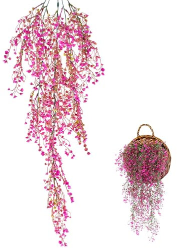 KYSUN Artificial Hanging Flowers Fake Hanging Plants Flowers Vine Garland for Home Indoor Outdoor Garden Patio Yard Room Porch Wedding Decoration (Pink)