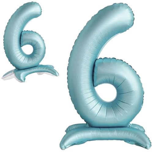 Luftballon 6. Geburtstag Zahl 6 Hellblau Stehende XXL Riesen Folienballon 82cm Geburtstagsdeko Jungen Ballon Zahl Deko zum Geburtstag.