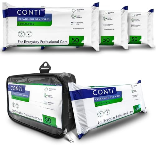 RE-GEN FlexPouch Dry Wipe Dispenser & Conti Flushable Maceratable 22x24cm Patient Cleansing Wipes, 3 Pack | Professional Personal Care Wipes | Ideal for Home Care & Hospitals | Adult Incontenance Aid