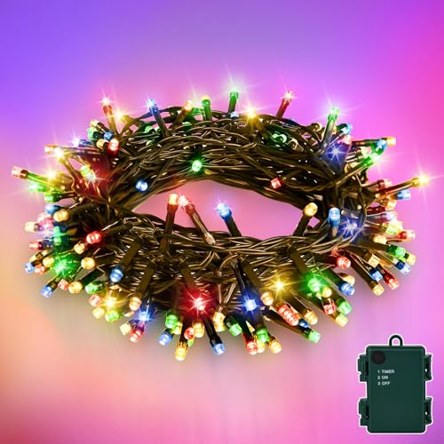 Etopgo LED Lichterkette mit Batterie,5M 50LED Lichterkette Außen Bunt mit Timer,IP65 Wasserdicht Lichterkette für Innen Außen, Weihnachtsbaum, Garten, Partys