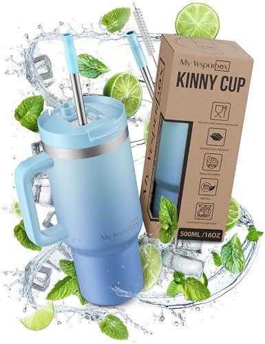 My Vesperbox Kinny Cup Gobelet isotherme, avec paille 500, 950, 1200 ml, tasse à café, à emporter, en acier inoxydable, sans BPA et mélamine