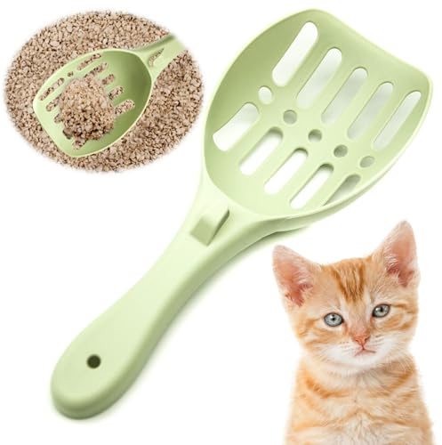Petopedia Strong Cat Litter Scoop – Plastic Shovel for Cats Litters, Poop Scoop – Handy Sand Sifter, Sieve Cleaning Tool – Used with Litter Box and Trays for Cats & Kittens (Green, Small)