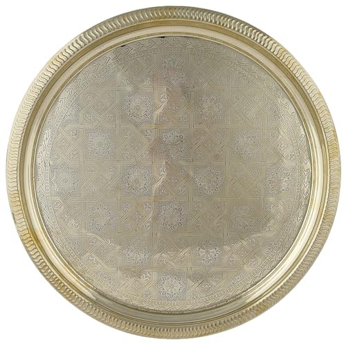 Marrakech - Vassoio decorativo orientale Ramadan, rotondo, in ottone, 38 cm, colore: Oro