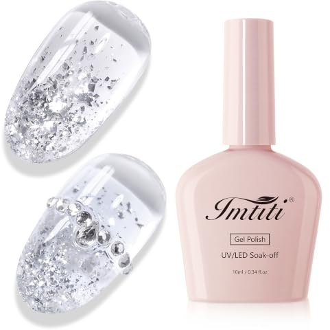 Imtiti Semi-permanenter Nagellack, Glitzer, Silber-Gel, UV-Gel-Lack, semi-permanent, UV, LED, Soak Off-Gel, Nail Polish, French Nagellack, semi-permanent, DIY, Nagelset, 10 ml