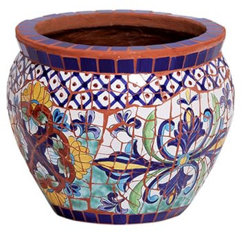 WLBHWL Grands Pots D'orchidées Ronds en Céramique De 11,8 Pouces avec Trous, Pot De Fleur avec Patch en Céramique De Mosaïque Fait À La Main pour Plantes D'extérieur/intérieur Décoratives pour