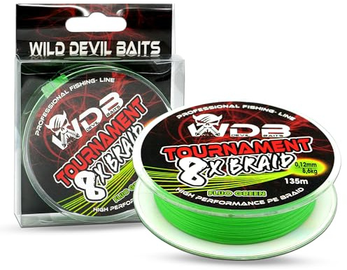 Wild Devil Baits Tournament 8 Braid Fluo Green 8X Fach rund geflochtene Angelschnur Braided Fishing Line