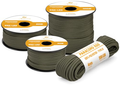 Abma Cord Paracord 4mm 15m Schnur Typ III Paracord 550 Seil 7 Kern | Max 250kg (550lbs), Polyester, Basteln, Camping, Survival, Outdoor