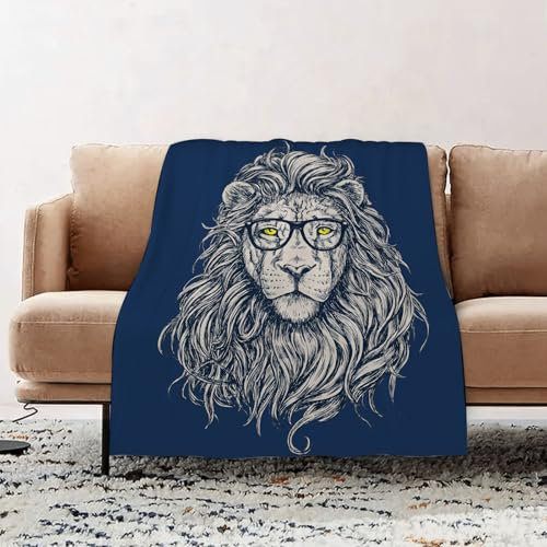 EOMKSE Fleece Blanket Sofa Throw - Versatile Blanket Fluffy Soft Throw for Bed and Couch Throw,Hipster lion Glasses separated.,39x51in