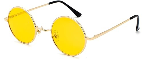 LHSDMOAT Retro Small Round Polarized Men Women Sunglasses, Vintage 60s 70s Lennon style Hippie Sun Glasses, UV400 Trendy Carnival Circle Shades