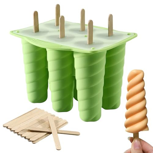 Ice Lolly Moulds, 6 Cavities Popsicle Mould with 20pcs Wooden Sticks, Reusable Silicone Ice Cream Moulds, Easy to Release Ice Lolly Maker BPA Free Ice Pop Moulds for Kids DIY Ideas Home Kitchen Tools