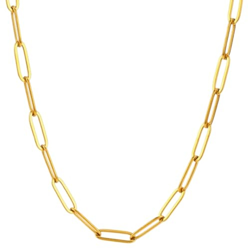 meberg Halskette Gliederkette Gold Damenkette vergoldeter Edelstahl 40cm Länge verstellbar Damenschmuck wasserfest und antiallergisch