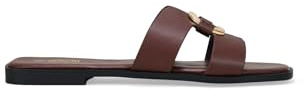 BOSANOVA Sandalias Tipo Pala para Mujer con Detalle de Pieza metálica en la Pieza Frontal y Suela Plana de 1.5 cm en Goma. Sin Cierre. Calzado para Mujer Marron 38