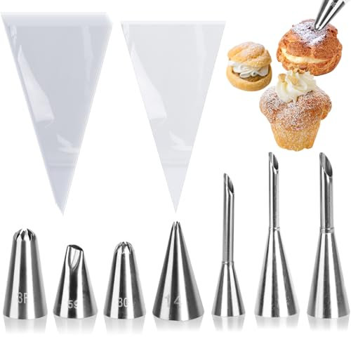 Lucywey Set di 3 beccucci con 20 sac à poche in acciaio inox, accessori da forno professionali per torte, marmellate e pasta sfoglia, in acciaio inox, set professionale con