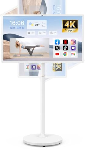 27-Inch Portable Smart TV on Wheels with Touch Screen Monitor | 8G RAM +128G Storage | 8-core CPU Qualcomm | Built-in 6-8H Battery | 8MP Webcam | Android 13 OS | Full Swivel Rotation | Remote Control