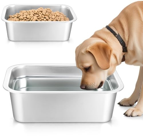 2 Pcs Stainless Steel Dog Bowls for Large Dogs, 1.25 Gallons Large Metal Dog Water & Food Bowls No Spilling, Outdoor Feeder Dish Plate for Dog, Cat, Big, Extra Large Pet