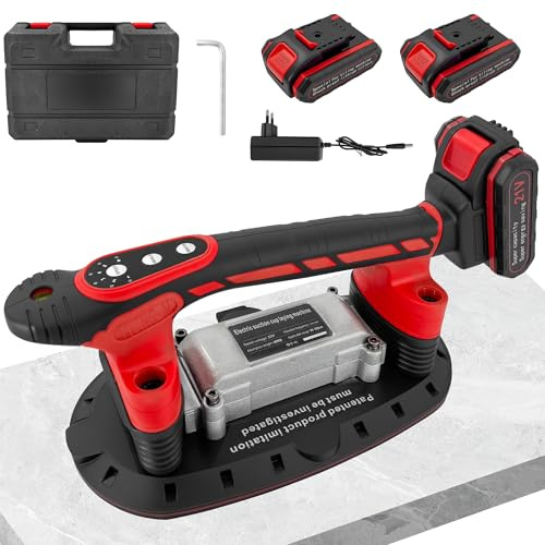 2IN1 Akku Fliesenrüttler & Saugnäpfen mit 2 Akkus, Fliesen Vibrationsgerät | mit 2x2000mAh Batterien & Ladegerät, 30*16cm, Fliesen Vibrationsgerät 6 Gang Einstellbaren, 400kg Adsorption