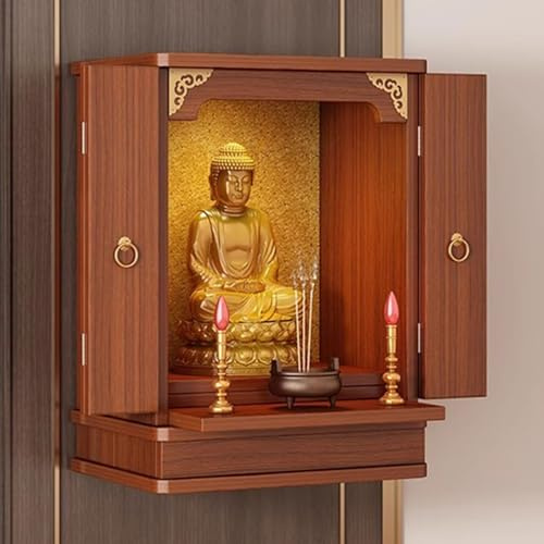 RTTZBOZ Wandmontierter Altartisch, Chinesischer Buddhistischer Altarschrank, Meditationstisch Pooja-Tisch, Ausstellungsständer für Puja, Wahrsagerei(Red,34x25x48cm/13x10x19in)