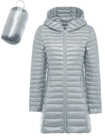 Doudoune Femme Longue Pliable Impermeable Veste Femme Hiver Legere Doux à Capuche Veste Matelassée Chaude Doudounes de Randonnée Anorak Parka Duvet Blouson Mi Saison Manteaux et Blousons Manteau