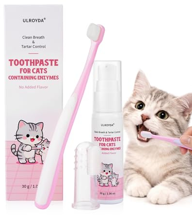 Dental Care Kit – Cat Toothbrush and Toothpaste – Enzymatic & No Added Flavor – Fights Plaque, Tartar & Bad Breath – Soft-Bristled Toothbrush & Finger Brush – For Sensitive Cats & Kittens, 1.06 oz