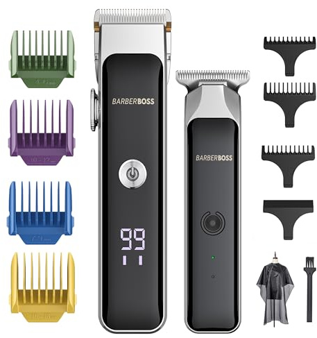 BarberBoss Tondeuse à barbe et à cheveux sans fil pour homme, double tondeuse rechargeable avec lames en céramique, vitesse réglable, cadran de précision, tondeuse pour poils du visage pour homme