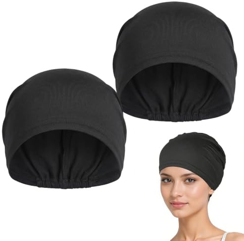 2Pcs Black Hijab Undercap Bonnet Soft Stretchy Cotton Caps for Women | Soft stretch hijab undercap with lightweight design, helping keep hair covered and providing a comfortable base under scarves