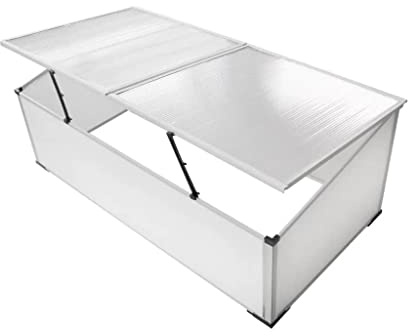 Mangloder - Jardinera sin base con 2 tapas de policarbonato, marco de aluminio, 110 x 41 x 55 cm, resistente a los rayos UV, resistente a la intemperie, para cultivo, invernadero, casa de tomate