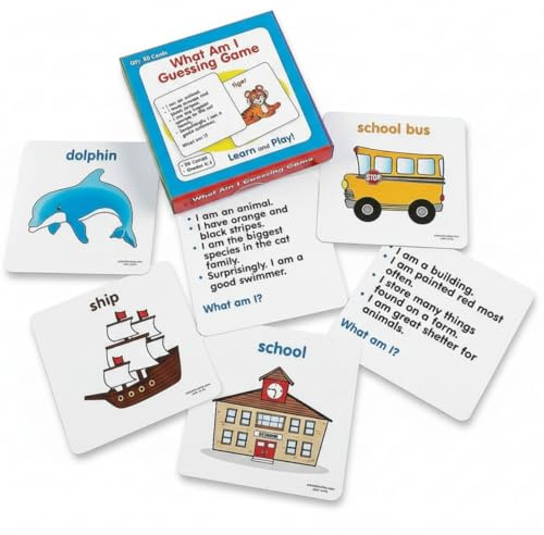 Fun Express What Am I Guessing Card Game – Set Educational Learning Activity for Kids Perfect for Enhancing Critical Thinking and Problem-Solving Skills Fun Party Game for Children 50 Pieces