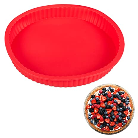 Relaxdays Stampo in Silicone per Crostate, Quiche, Tortini, Lavabile in Lavastoviglie, Termoresistente, Ø 25 cm, Rosso