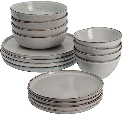 ProCook Oslo Rim Reactive Grey Stoneware Dinner Set Stylish Dishwasher, Oven & Microwave Safe Modern Dinnerware - 16 Piece, 15/20/22/28 cm