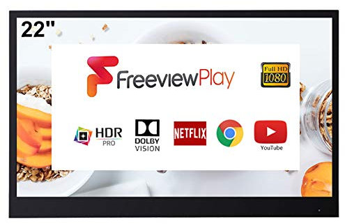 Soulaca 22 pollici Smart LED TV nero per il bagno, 1080P Waterpoof con Wi-Fi e Bluetooth, integrato con altoparlante sistema Android 14.0, B185 HEVC Main10