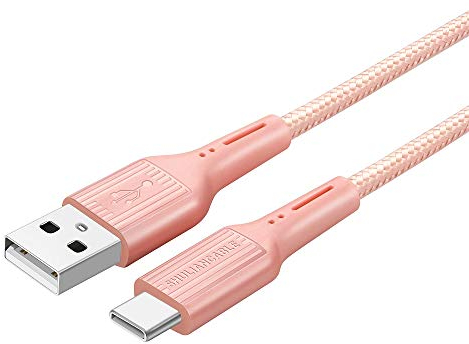 SHULIANCABLE Câble USB Type C, Nylon Tressé Charge Rapide et Synchro Compatible pour Samsung Galaxy S20/10/9/8,Huawei (1M, Pink)