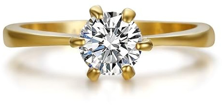 BOBIJOO Jewelry - Bague Solitaire Bijou Fiançailles Mariage Femme 6 Griffes Acier Inoxydable Or Doré Plaqué - 56 (7 US)