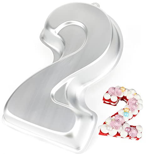 Cayanmydery Number 2 Shaped Cake Pan, DIY 3D Two-year Old Birthday Cake Pan, Aluminum Cake Mould Nonstick Baking Tools