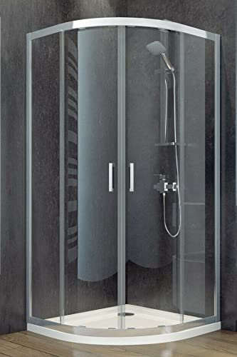 ECOLAM® Duschkabine Modern Duschabtrennung Dusche Klarglas Echtglas Viertelkreis Schiebetüren R55 80 x 80 x 185 cm transparent easy clean