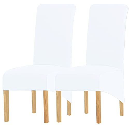 KELUINA Feste Gewebe-Ausdehnung XL-Stuhlhussen der hohen Rückseite für Esszimmer, Spandex-große Esszimmerstuhl-Schonbezüge für Hauptlebensrestaurant-Hotel (Weiß, Set of 2)