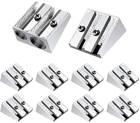 cobee Doppelloch Bleistiftspitzer, 10 Stück Aluminiumlegierung Bleistiftspitzer Mini Bleistiftspitzer Metallkeilspitzer für Bleistifte Handheld Metall Bleistiftspitzer für Schulen Büros Art