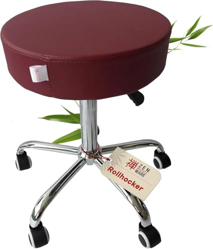 Zen – Rollhocker mit Rollen – ergonomischer Hocker – Drehhocker höhenverstellbar – ideal als Arbeitshocker, Massagehocker, Bürohocker, Praxis Arzthocker, Kosmetikhocker, Friseurhocker (Weinrot)