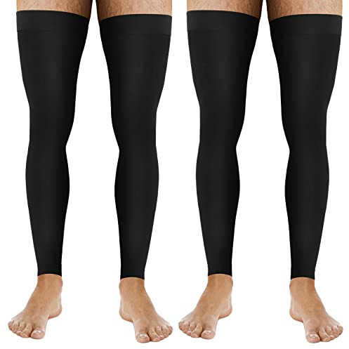 Zhanmai 2 Pairs Men's Thigh High Compression Stockings Footless 20-30 Mmhg Compression Leg Sleeves Thigh High Graded with Silicone Band for Men Sport Running Edema Swelling Black XL
