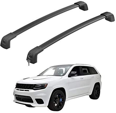 HmmtyRack Roof Rack Cross Bars Compatible with Jeep Grand Cherokee Altitude & SRT & Trackhawk 2011-2022 with Black Roof Bars Aluminum Car Roof Railing Cross Bar with Lock for | 300 lbs with black trim, lockable aluminium cross bars for pannier rack