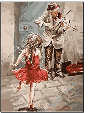 QITEX Wandbilder Wohnzimmer Xl Musik Abstrakte Bilder Poster Leinwanddruck Ölgemälde Gemälde Mädchen und Geiger Art Deco Zimmer Aesthe Leinwand Bild Wand Bilder 30x40cm (Ungerahmt)