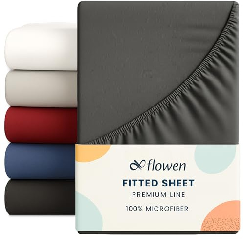 Flowen Spannbettlaken 120x200 cm Mikrofaser Spannbetttuch Dunkelgrau für Bett Atmungsaktive Hypoallergene Bettlaken Anti-Milbe Leicht Weich und Knitterfrei mit 30 cm Tiefe Tasche Maschinenwaschbares