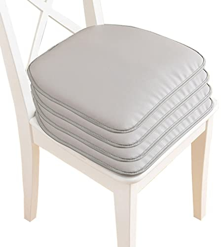 KLZUOPT Stuhlkissen, Esszimmerstuhlkissen aus Kunstleder, 1/2/4 Packungen, U-förmige, rutschfeste Küchenstuhlauflage und Esszimmersitzkissen mit Bändern (Farbe: Grau-1, Größe: 43 x 40 cm (4er-Pack))